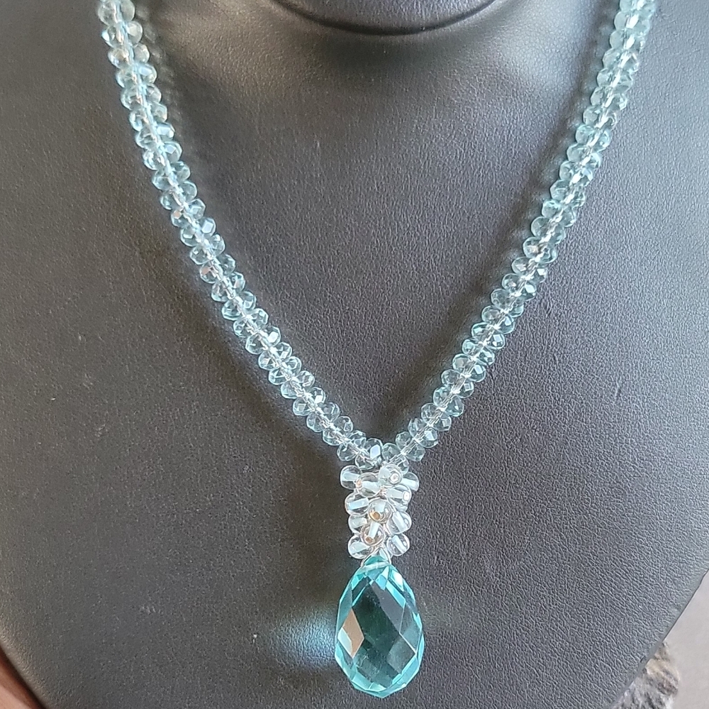 Absolutely exquisite sky blue hydro quartz faceted rondelle large briolette ster